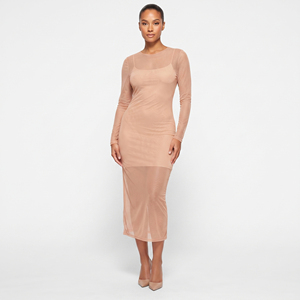 Women Sheer Mesh Midi Dress Long Sleeve Bodysuit Sexy Nightwear See Through Dress Light Quick Dry Sheer Mesh <b>Body</b> Suits Womens - Product Image 1
