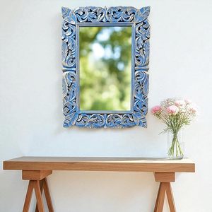 Carved Resin Eco-Friendly Luxury Vintage Floral Decorative Vanity Wall Mirror Blue Gold Finish for Bathroom Bedroom Entryway - Product Image 5