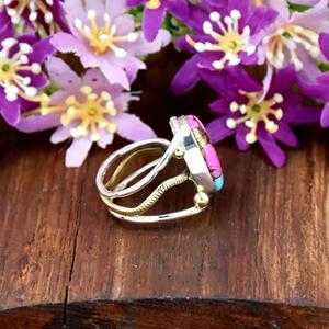 Handmade Cotton Candy Turquoise Gemstone <b>Ring</b> <b>Adjustable</b> Boho Oval Shape <b>Ring</b> 925 Sterling Silver Artisan Jewelry For Women - Product Image 5