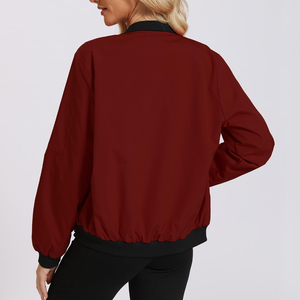 Ribbed Collar Long Sleeve <b>Lightweight</b> Fashion Bomber <b>Jackets</b> For Streetwear Polyester Made Waterproof <b>Women</b> Bomber <b>Jackets</b> - Product Image 2