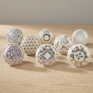 Ceramic <b>Cabinet</b> <b>Knobs</b> Round <b>Gold</b> Flower Design Set of 8 for Kitchen Dresser Bedroom Bathroom Drawer Wardrobe Living Room Use - Product Image 3