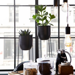 Grand pot de fleurs en métal noir avec support en fer, porte-fleurs moderne minimaliste pour plantes d'intérieur et d'extérieur, salon, chambre à coucher - Product Image 3