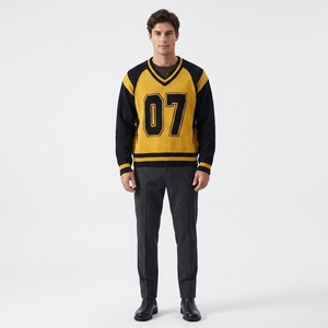 Personnalisez votre nouveau pull jacquard pour homme avec logo frontal personnalisé, 100 % coton, anti-plis, séchage rapide, anti-boulochage, coupe ample pour l'hiver - Product Image 1
