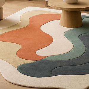 Alfombra moderna abstracta de lana hecha a mano, multicolor, con diseño de formas orgánicas, para decoración de sala de estar y dormitorio, suave, afelpada y de primera calidad. - Product Image 6