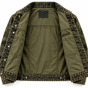 Men's Distressed Denim <b>Jacket</b> with <b>Sequined</b> Logo Casual Button Fly Regular Fit Winter Streetwear Waterproof Cotton Woven Coat - Product Image 4