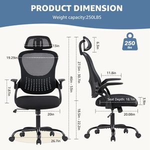 Silla ergonómica de oficina para ordenador con respaldo alto, giratoria, ajustable, con reposacabezas, reposabrazos abatibles y malla C - Product Image 6