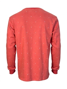 T-shirt à manches longues personnalisé rose corail avec motif flamme, style streetwear vintage, en coton épais, imprimé étoiles, coupe oversize décontractée - Product Image 5