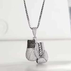 Ice Cube Boxing <b>Glove</b> Pendant Moissanite Necklace <b>Silver</b> Color Chain Jewelry Gift - Product Image 2