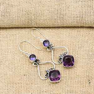 Bijoux en améthyste, boucles d'oreilles en argent sterling 925, fabrication artisanale, magnifiques bijoux spirituels, bague ajustable pour elle - Product Image 4