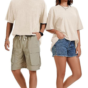 Vintage Washed Men T <b>shirts</b> Heavyweight 240GSM Cotton Drop Shoulder Cream Plain Loose Fit Streetwear Apparel - Product Image 3