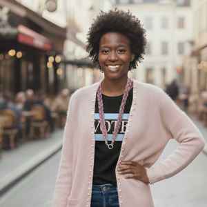 Cordón Rosa Brillante Jack and Jill con Cristales de Imitación, Correa Trenzada para el Cuello, Porta Credenciales Brillante, Accesorio de Moda - Product Image 3