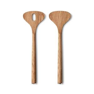 Natural Edge Eco-Friendly Wooden <b>Salad</b> Servers Set with Natural Finish Oval Head Design Dishwasher Safe Kitchen Utensils - Product Image 1
