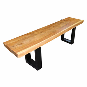 Banco de Madera Maciza de Suar con Patas de Hierro Negro, Estilo Industrial Moderno, Tablero Grueso de Primera Calidad con Acabado Natural, Rectangular, para Comedor u Hotel - Product Image 2