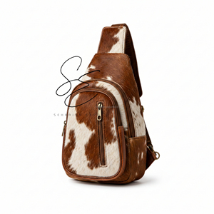 Bolso bandolera de cuero genuino con pelo de vaca, bolso cruzado de pecho, mini mochila unisex, bolso de hombro con una sola correa, riñonera de viaje. - Product Image 1