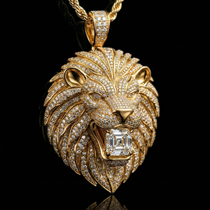 Collar con colgante de diamante tallado Asscher con diseño de león hielo para hombre, estilo hip hop, con diamante simulado CZ, chapado en oro y plata, joyería de animales. - Product Image 4