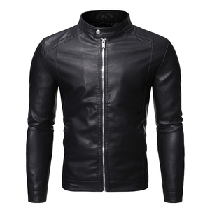 Men's Genuine <b>Leather</b> Waterproof Breathable Eco-Friendly Quick Dry Bomber <b>Jacket</b> Stand Collar Zipper Closure Solid Color Regular - Product Image 4