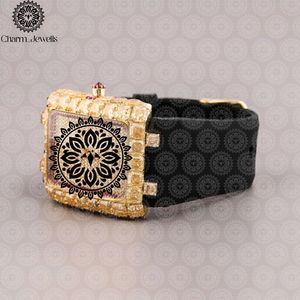 Charm_Jewells Luxury Rectangle <b>Watch</b> With Gems And Stones Analog Quartz Movement Leather Band Women Fashion Bracelet - Product Image 2
