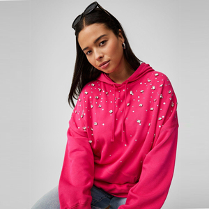 Rhinestone Work Custom Women Pullover <b>Long</b> <b>Sweatshirt</b> Cotton Fleece Women Sweater Pullover Oversize Hoodies Shirt For Women - Product Image 2