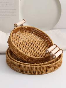 Bandeja de Servir de Ratán Premium Hecha a Mano con Asa de Madera Sólida, Mimbre Natural Ecológico para Té, Café, Comedor, Diseño Rústico - Product Image 4