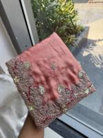 Sari en mousseline Fendy élégant pour fêtes d'hiver et d'été, broderie lourde, bordure passepoilée, design de mariage, séchage rapide, Mono Banglory