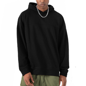 Custom Logo <b>Plain</b> Heavyweight Fleece Pullover <b>Hoodie</b> Men Casual Solid <b>Black</b> Regular Fit 100% Cotton 450g Anti-Wrinkle Breathable - Product Image 1