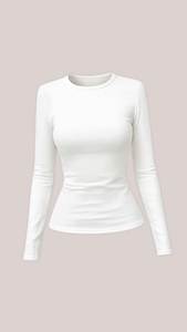 Women Breathable Long Sleeve Ribbed Crew Neck Slim Fit Stretch Top <b>T</b> <b>Shirt</b> Casual Base Layer Autumn <b>Winter</b> - Product Image 1