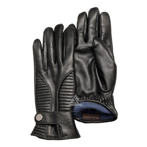 Gants de conduite en peau de mouton noire pour homme, en cuir véritable, avec doublure en cachemire, pour l'hiver - Product Image 1