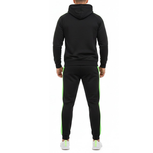 Ensemble de survêtement noir pour homme personnalisé, avec sweat à capuche asymétrique vert fluo et pantalon, deux pièces, style streetwear, pour la gym et le sport - Product Image 2