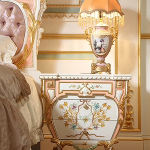 Ensemble de chambre à coucher de luxe européen, style rococo français, capitonné, avec rangement, pour chambre principale, en acajou massif sculpté à la main - Product Image 5