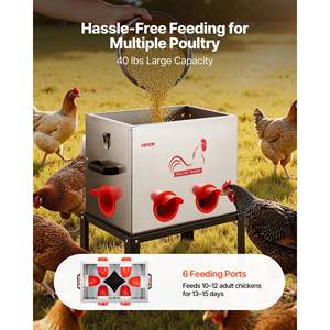 Automatic 40 Lbs Capacity <b>Chicken</b> <b>Feeder</b> 6 No-Waste Divided Ports Metal Construction for <b>Chickens</b> Bantams Pheasants Poultry Coop - Product Image 2