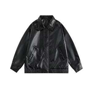 Chaqueta de Motocicleta de Cuero para Hombre, Primavera/Otoño, Cuello Corto con Botones, Cierre Sólido con Cremallera, Impermeable, Transpirable y Resistente al Viento - Product Image 1