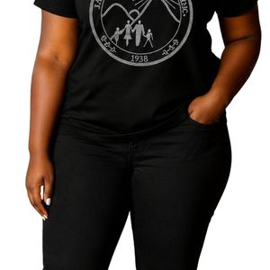 <b>Women's</b> <b>Black</b> Crew Neck T <b>Shirt</b> with Silver Land of American 1938 Family Graphic Short Sleeve Casual Cotton Tee Vintage Style - Product Image 6