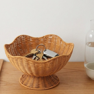 Corbeille à fruits en rotin sur piédestal, panier de service fait main multifonctionnel pour la salle à manger, la décoration intérieure et l'affichage en magasin - Product Image 4