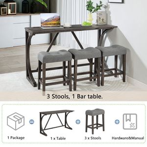 Set da 4 Pezzi con Tavolo da Bar e Sedie con Presa di Corrente, Arredamento per Sala da Pranzo, Include 3 Sgabelli Imbottiti - Product Image 4