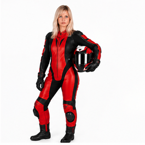 Combinaison de moto en cuir PU rouge et noir, fermeture éclair intégrale, à capuche, séchage rapide, respirante, coupe-vent, protection hivernale, couleur unie, en laine pour homme - Product Image 3