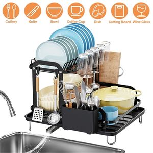 Scolapiatti a 2 livelli 42,3x37,0x33,3 cm, organizer da cucina staccabile con vassoio raccogligocce per un'efficiente conservazione delle stoviglie - Product Image 4