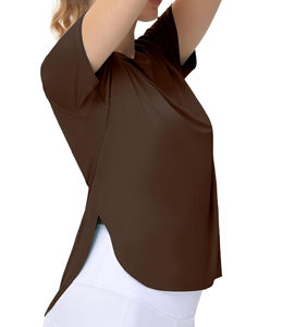 T-shirts courts pour femmes, coupe classique, manches courtes, en coton, pour l'été, la course, basiques, avec ourlet fendu, grandes tailles, séchage rapide, respirants - Product Image 5