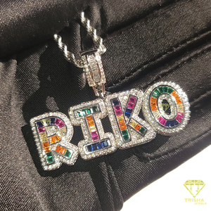 Custom Rainbow Letter Pendant Necklace Iced Out Moissanite Diamond Hip Hop Jewelry With <b>Rope</b> <b>Chain</b> - Product Image 1