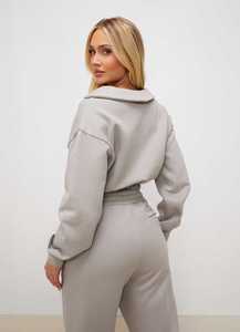 Conjunto Deportivo de Invierno para Mujer, de Alta Calidad, con Forro Polar, Secado Rápido, Cintura Elástica, Gris, Poliéster/Algodón, Sudadera con Capucha y Pantalones Jogger, Ropa Deportiva Urbana - Product Image 4