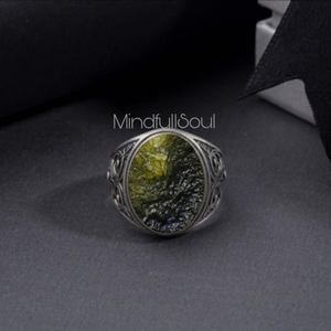 Premium Raw Moldavite Gemstone <b>Ring</b> | 925 Sterling Silver Men's <b>Ring</b> | Certified Natural <b>Crystal</b> Boho Statement Jewelry | 2026 - Product Image 2