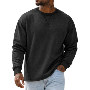 2026 Latest Custom Made Men's <b>Oversized</b> Crew Neck <b>Sweatshirt</b> Acid Wash <b>Vintage</b> Solid Black Long Sleeve Pullover Top OEM ODM - Product Image 1