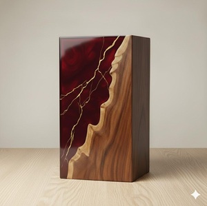 Luxury Maroon & Gold Resin Cremation Urn Modern Wood Memorial Keepsake Luxury Maroon & Gold Resin Cremation Urn - Product Image 2