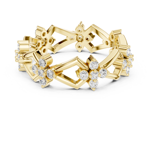 Anillo Floral Geométrico de Oro Amarillo de Lujo para Mujer, Banda Abierta Elegante con Piedra Brillante, Joyería de Moda, Regalo - Product Image 2
