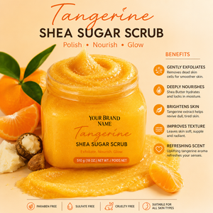 Private Label Tangerine Shea Sugar <b>Scrub</b> Wholesale Exfoliating <b>Body</b> Polish with Natural Sugar Crystals, Shea Butter & Vitamin C - Product Image 3