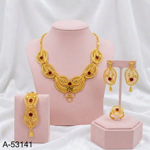 Premium Quality Gold Plated Zircon Insect Design Wedding Necklace Set Combo with Earrings <b>Ring</b> & Pendant - Product Image 6