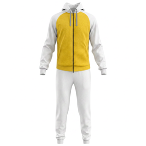 Unisex Yellow <b>White</b> Color Blocking Tracksuit Full Zip Hoodie <b>Jogger</b> Casual Sweatset Solid Design Breathable Cotton Autumn Wear - Product Image 1