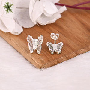 Boucles d'oreilles tendance en argent sterling 925 pour femme, avec pierres précieuses naturelles en tourmaline bio sculptée en forme de papillon, bijoux de déclaration élégants - Product Image 5