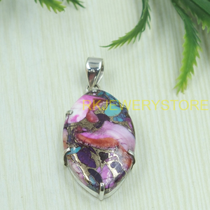 Colgante de Cobre Hecho a Mano con Turquesa, Gemas Rosas, Azules y Rojas, Colgante de Plata 925, Joyería de Diseño, Incrustaciones de Mosaico Marquise - Product Image 6