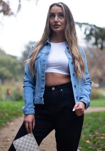 Veste en jean pour femme, bleu vintage, en coton, style décontracté, boutonnée, légère, élégante, pour tous les jours, qualité supérieure - Product Image 4