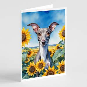 Italian Greyhound in Sunflowers Whimsical A7 Greeting Card Pack of 8 <b>5x7</b> Blank Note Cards with <b>Envelopes</b> - Product Image 1